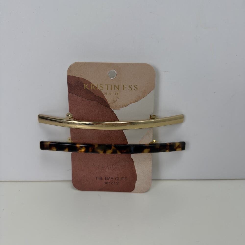 Kristin Ess The Bar Clips Set of 2 Gold & Tortoise Hair Clips NEW